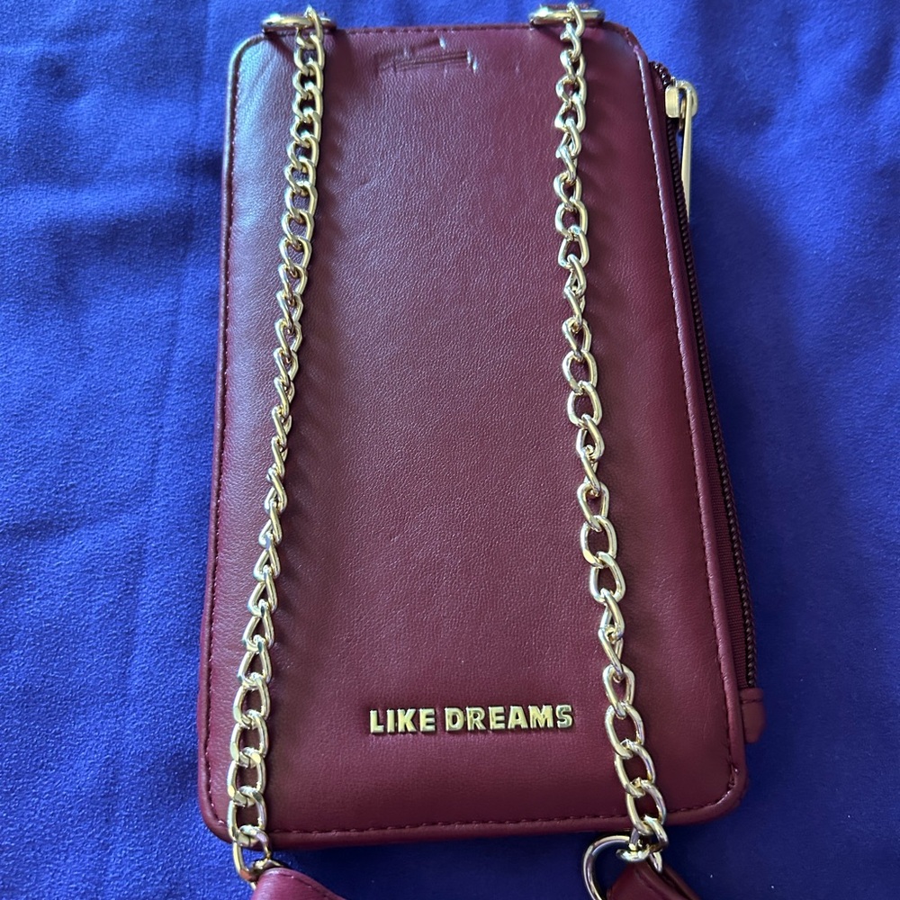 Like Dreams Burgundy Crossbody Phone Bag with Gold Chain